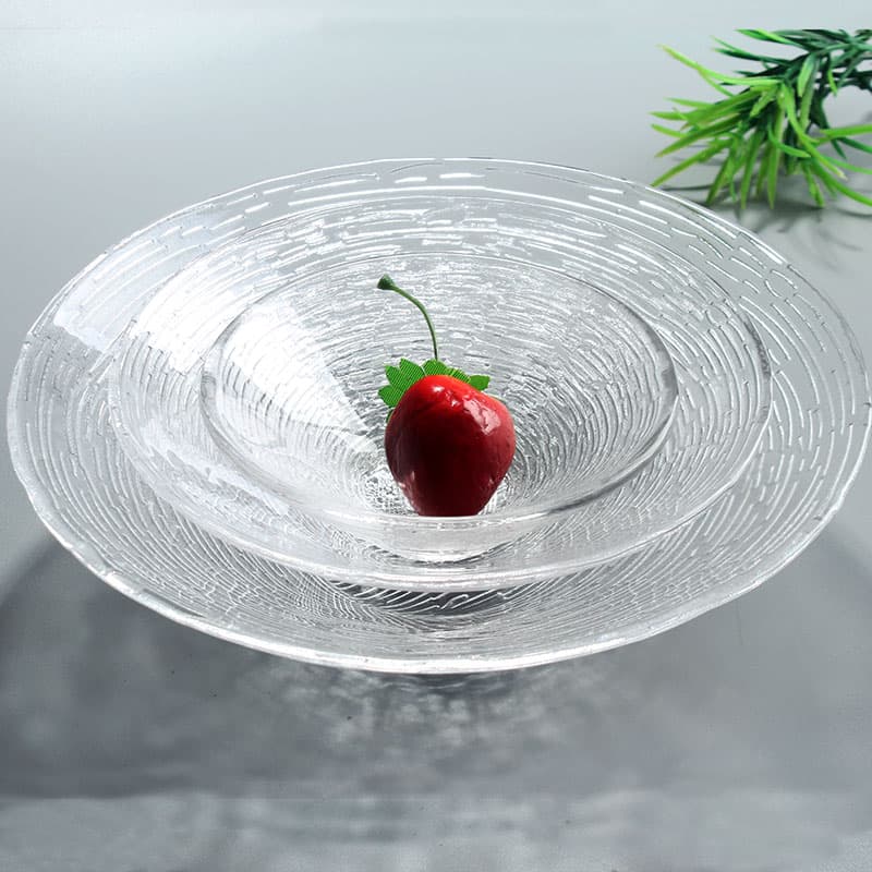 Light luxury horizontal striped gold-rimmed glass plate, dreamy household tableware, fruit plate, Western salad bowl, dinner plate, plate