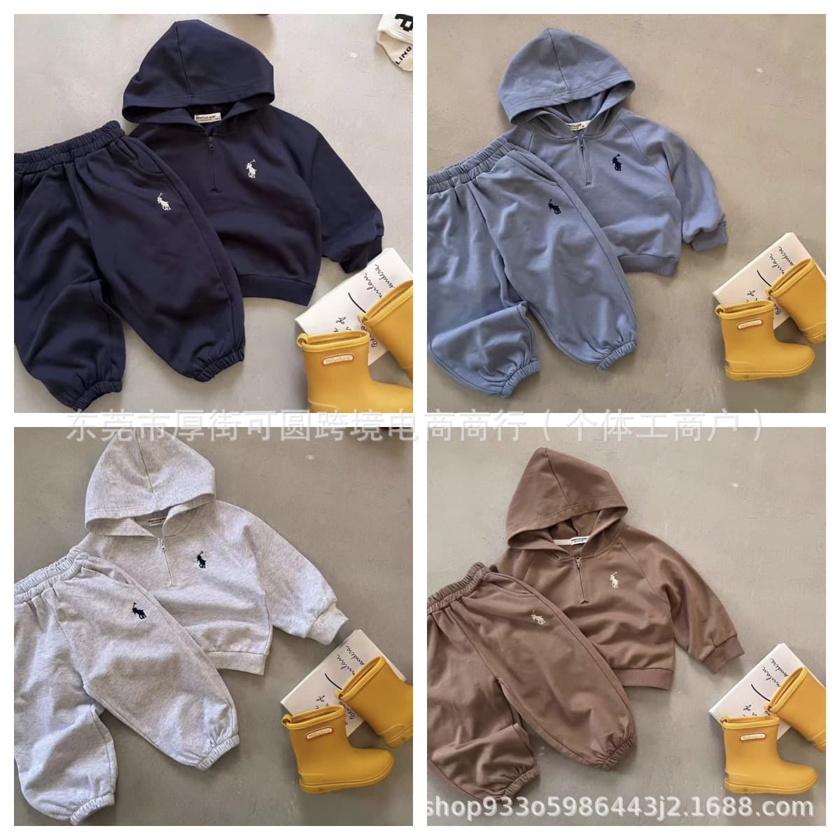 Export New Boys Girls Kids Set Winter Spring Autumn Half Zip Hoodie Baby Sweatpants Two-Piece Wholesale