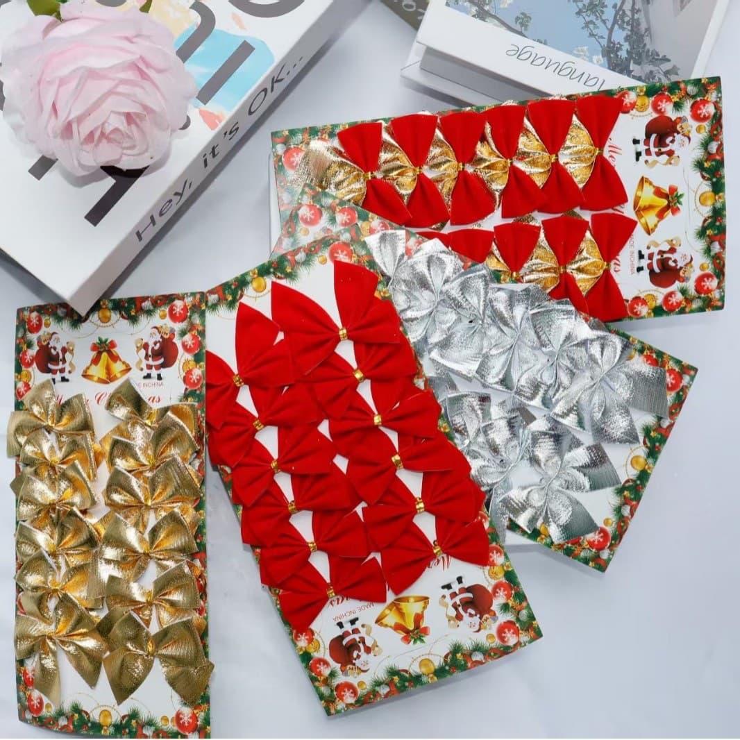 Cross-border Christmas red golden small bow Christmas tree pendant Christmas accessories spliced bow hanging ornaments