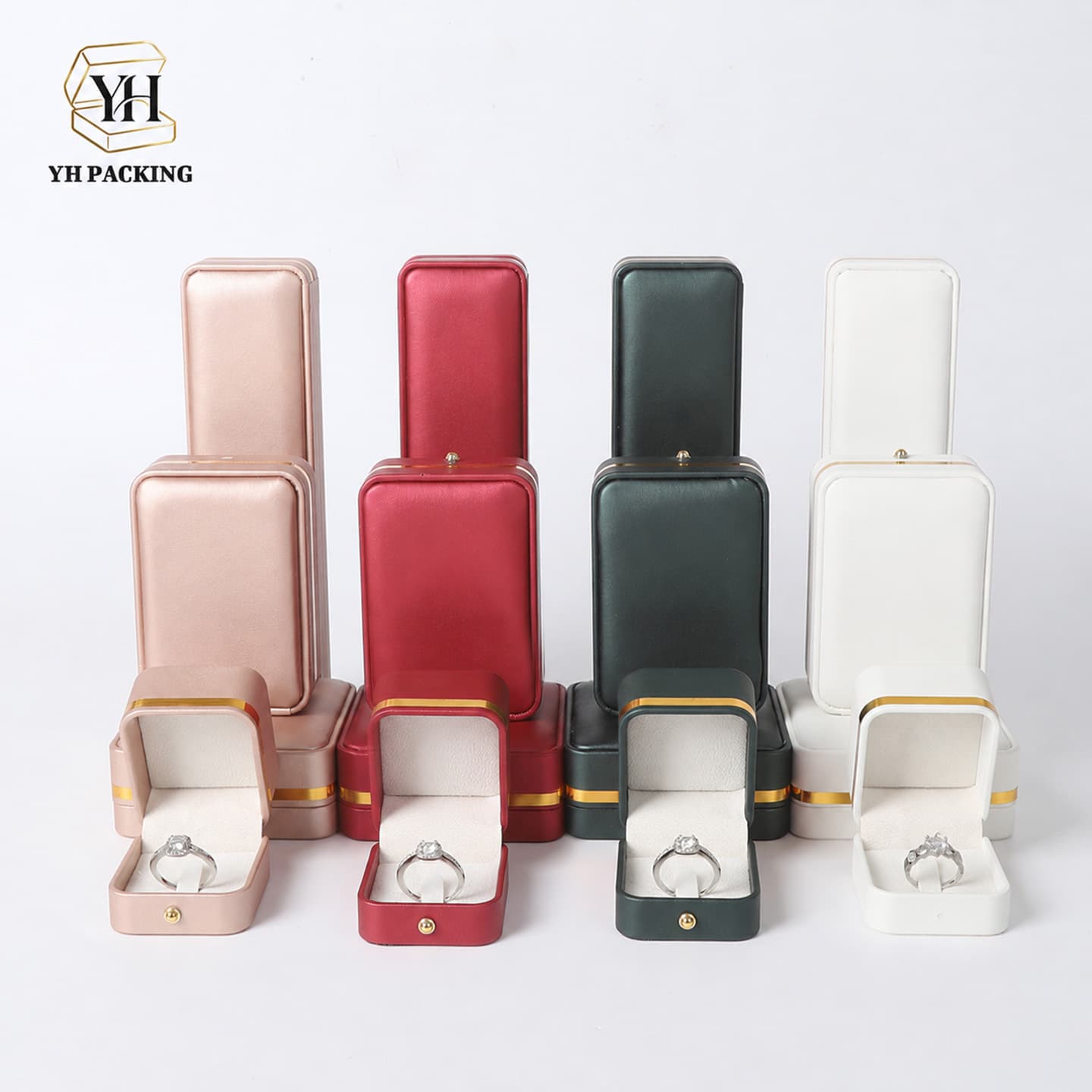 Original Gold-Edged Gold-Clasp Pu Rounded Corner Jewelry Box, High-End Necklace Box, Jewelry Bracelet Pendant Long Chain Ring Box