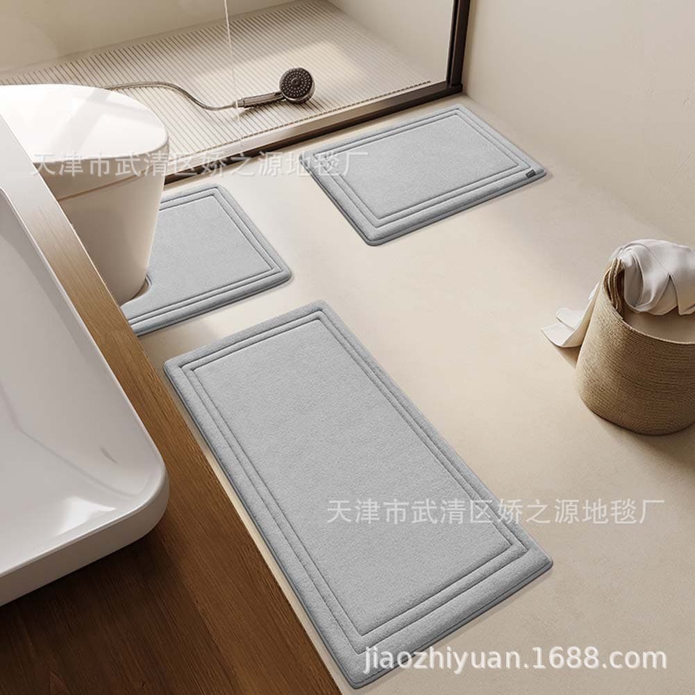 Coral Fleece Bath Mat 3-Piece Set Toilet Doorway Non-Slip Mat Highly Absorbent Bathroom Shower Floor Mat Cross-Border Exclusive