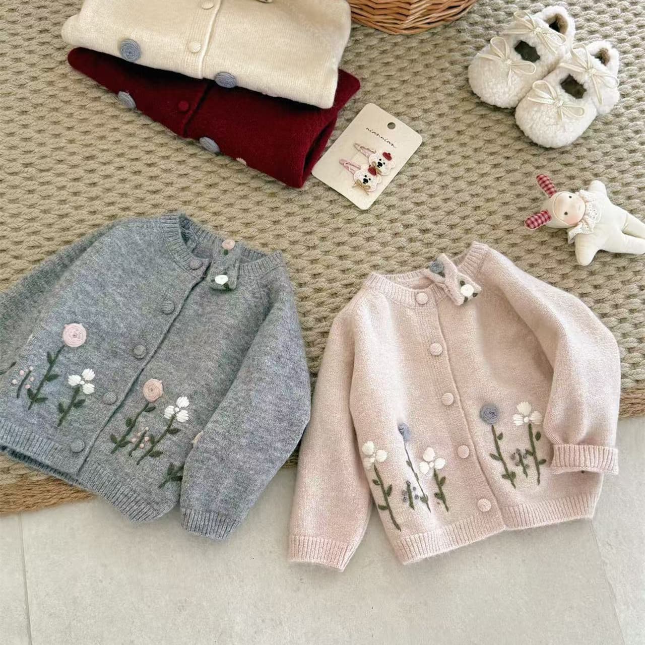 Xiaowu Class Sweater 2026 Autumn New Kids Sweater Floral Cute Knit Cardigan Drop Shipping