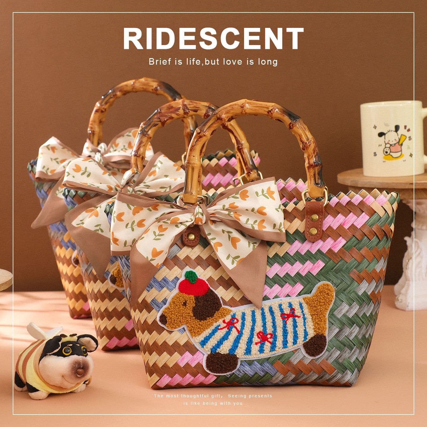 Dachshund Woven Basket Bridesmaid Gift High-End Practical Wedding Box Handbag Sister Present