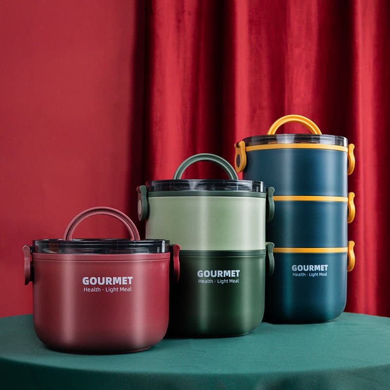 European-style stainless steel insulated round lunch box, double-layer and three-layer student plastic lunch box, multi-layer lunch box and insulated bucket