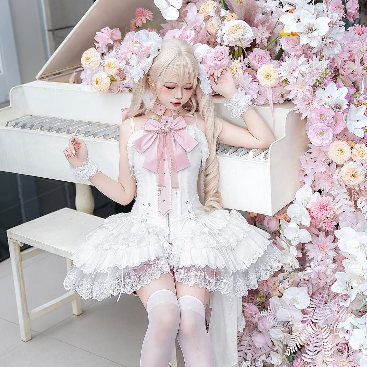 Xiong Dou Jiang Original Butterfly Ribbon Lolita Women's Lolita Neck Accessory Strapless Dress Shorts Set 7268