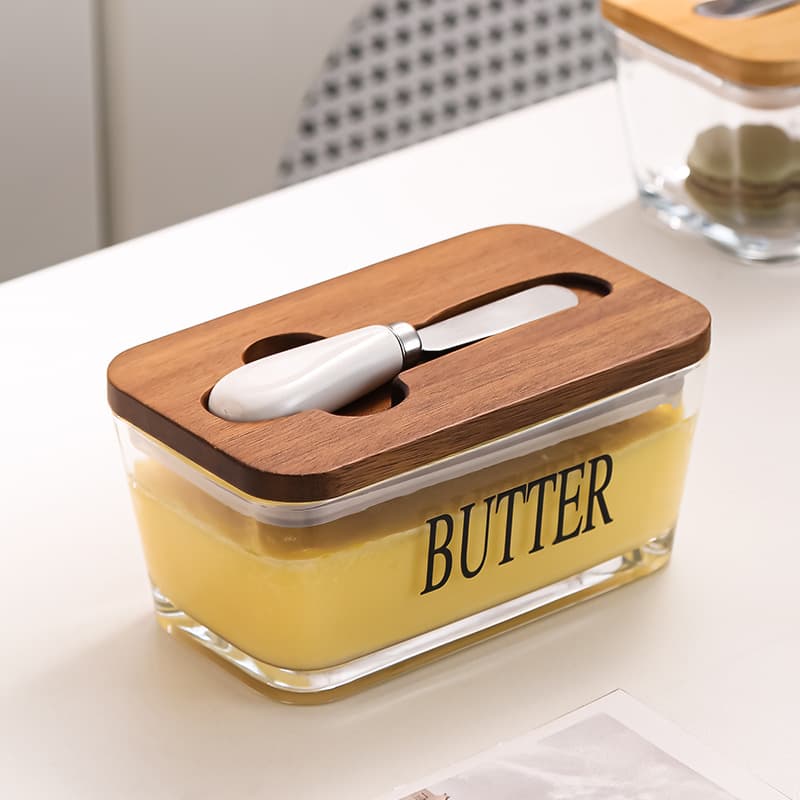 Glass Butter Dish with Lid and Knife, High Aesthetic Value, Home Use Freshness Preservation Box, Cheese Sealed Storage Container