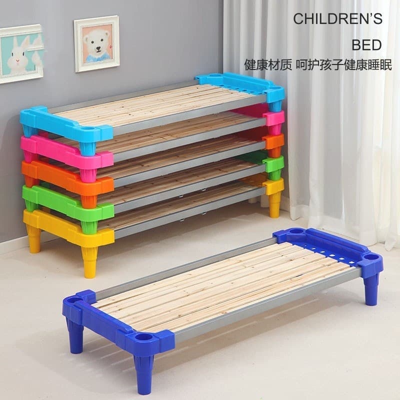 Kindergarten Nap Bed Single Bed for Children Plastic Wooden Board Bed Stackable Daycare Bed
