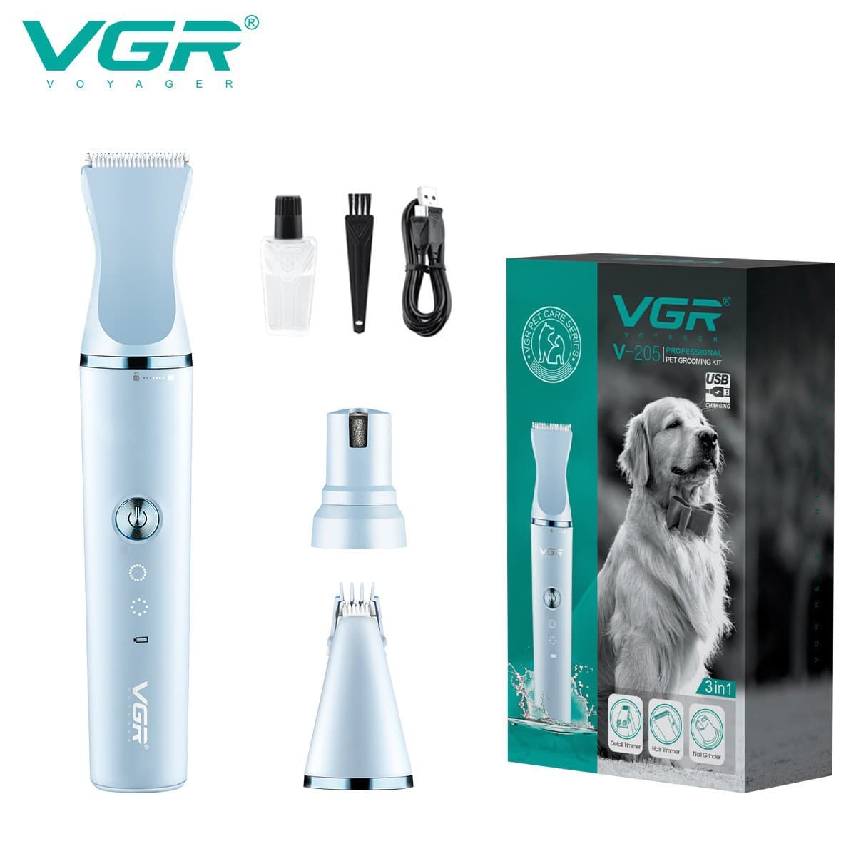 VGR205 New Pet Electric Clipper Multifunctional IPX7 Waterproof Clipper Cat Dog Grooming Trimmer