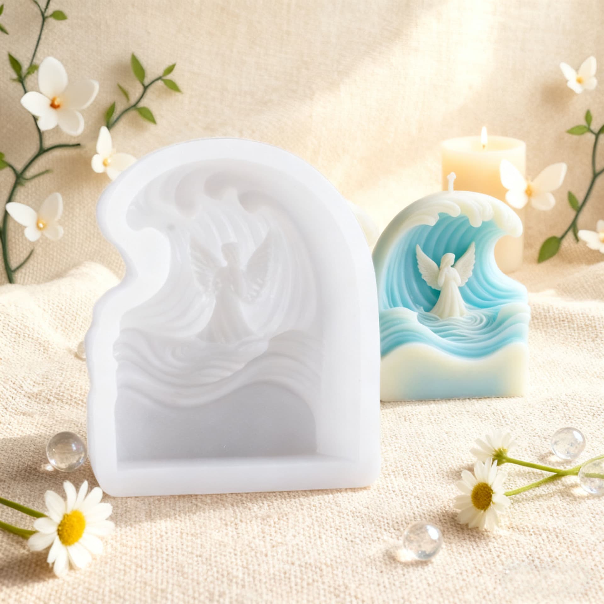 C2424 Wave Angel Aromatherapy Candle Silicone Mold DIY Angel Shape 3D Fondant Cake Mousse Mold