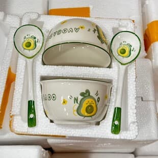 2-Person High-Aesthetic Cartoon Ceramic Dinnerware Set, Household Rice Bowls, Ceramic Soup Bowls, Plate Set