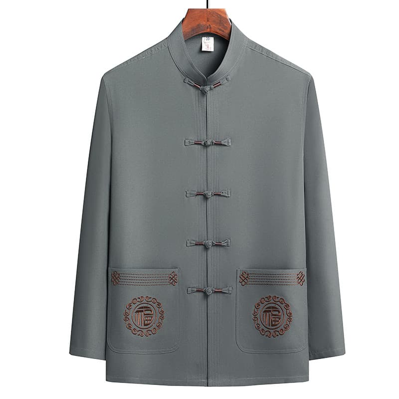 Tang Suit for Middle-Aged and Elderly Men, Father's Clothing Spring/Autumn Long Sleeve Two-Piece Set, Tai Chi Suit for Grandpa, Ice Silk New Chinese Style Hanfu