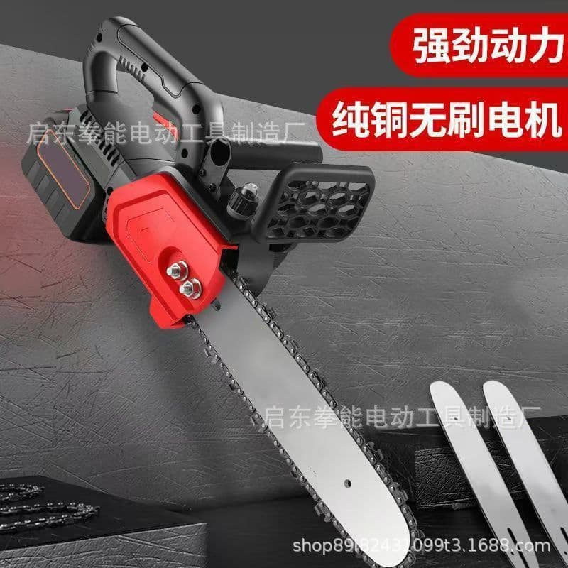Brushless 12-inch lithium-ion electric chainsaw, rechargeable high-power electric chainsaw, small household and outdoor tree sawing and logging saw.
