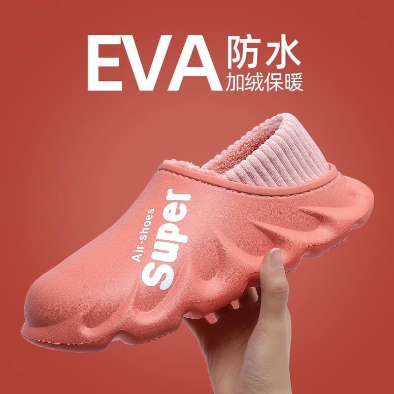 Men's cotton slippers, winter style, closed heel, non-slip, waterproof, warm indoor cotton shoes, women's style, comfortable and comfortable for winter wear.