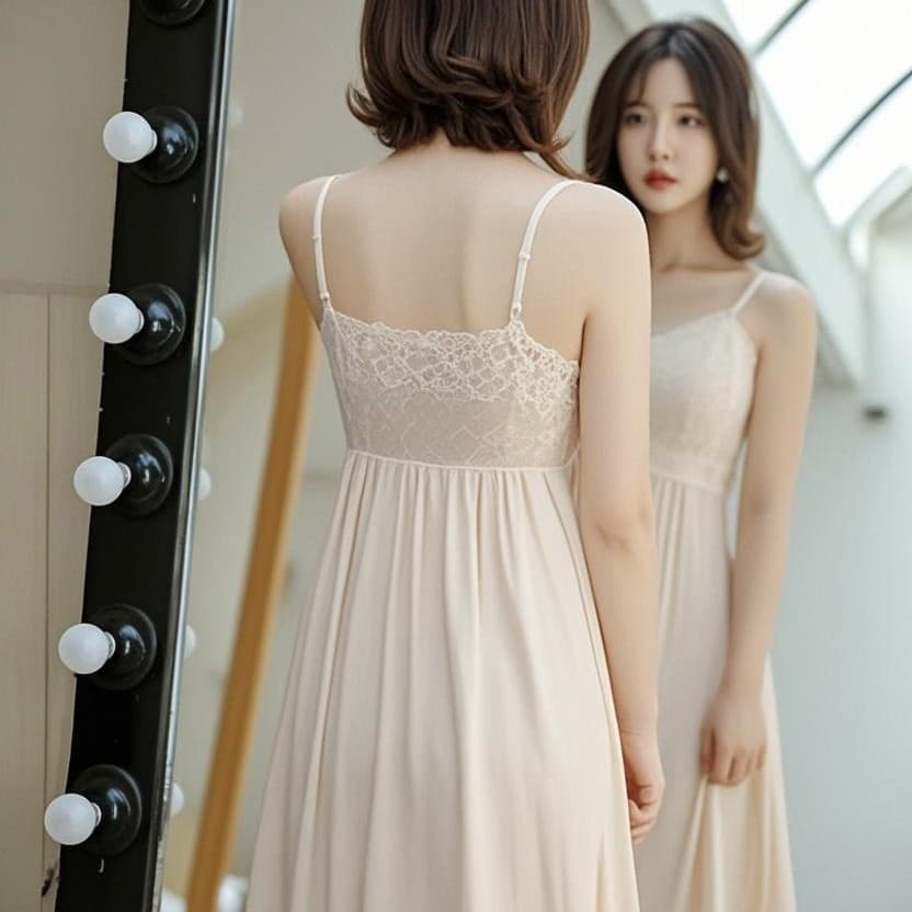 Women's Sleep Dress with Built-in Pads, Lace Sexy Nightgown, Princess Court Style, Plus Size, Home Dress 1743