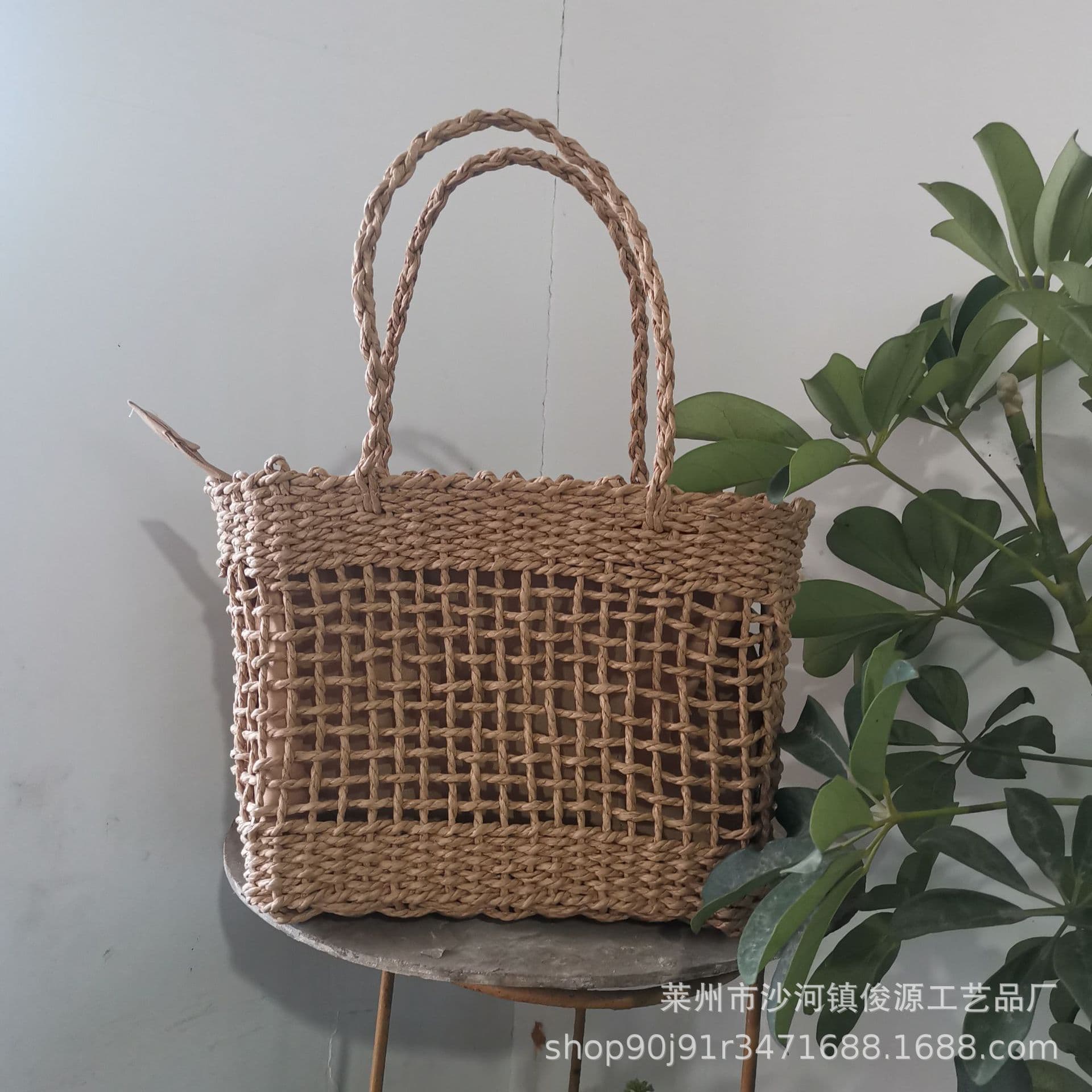 Thick Paper Rope Braided Straw Bag, Hollow Mesh Casual Women's Bag, Beach Travel Handbag