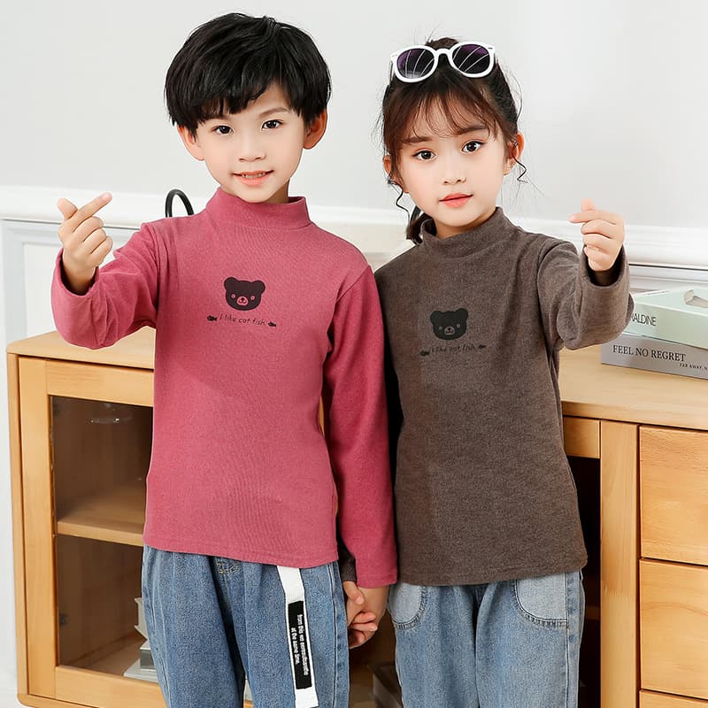 Children's Thermal Underwear Boys Base Layer Shirt Autumn Winter Girls Long Sleeve Top Half High Neck Single Layer Fleece Top