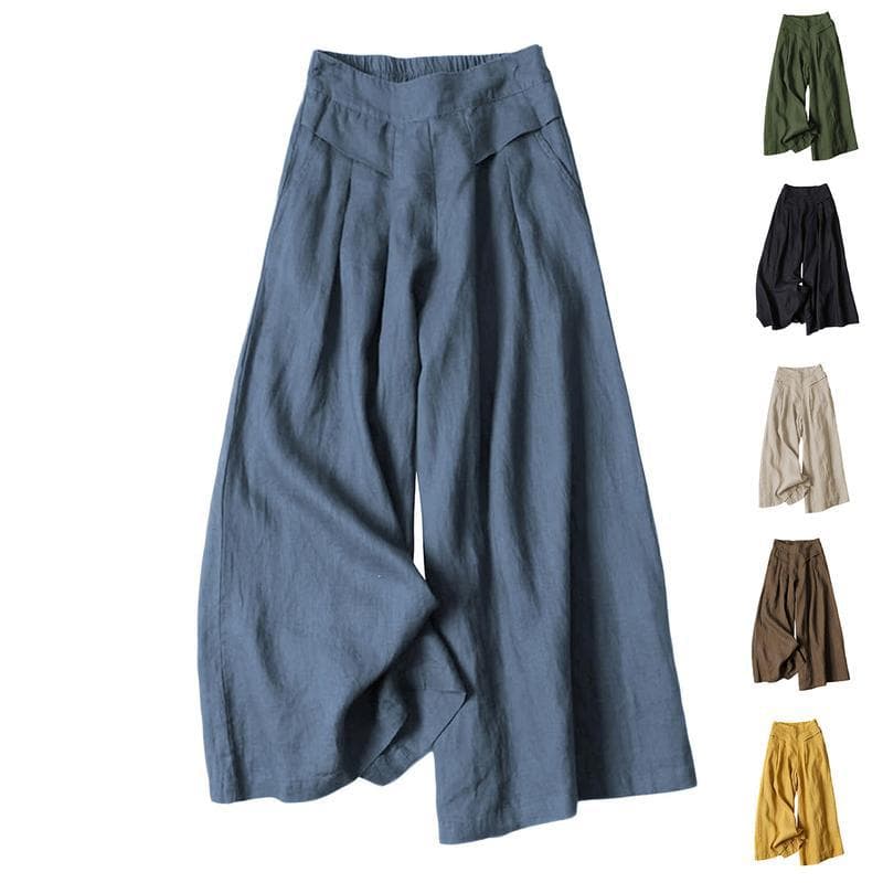 2025 New Cross-Border Dropshipping Women's Cotton and Linen Loose Trousers Elastic Waist Wide Leg Trousers Cross-Border Dropshipping