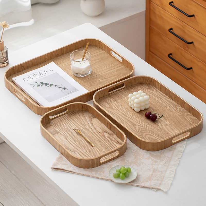 Simple curved willow wood square tray with handle for B&B afternoon tea and snacks in the living room tea and dessert storage wooden tray