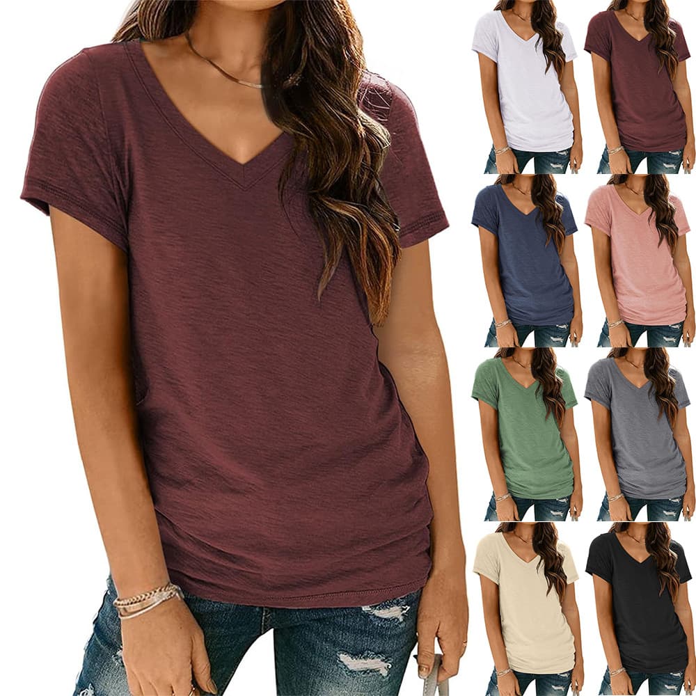 2024 Spring Summer eBay Amazon Wish Hot Selling European and American New Short Sleeve V-neck T-Shirt Top Cross-border Export Women's Clothing