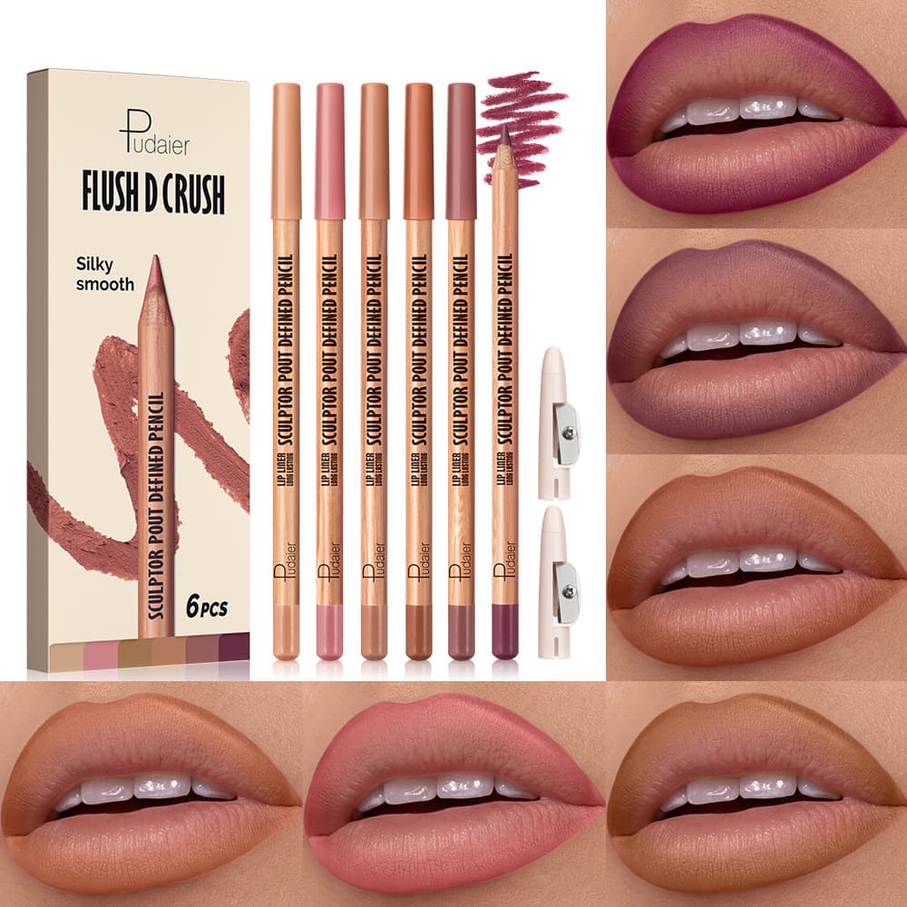 Amazon Bestseller Pudaier Lip Liner Pencil Set 6-Piece 18 Colors Waterproof Lip Liner Lipstick Makeup Wholesale