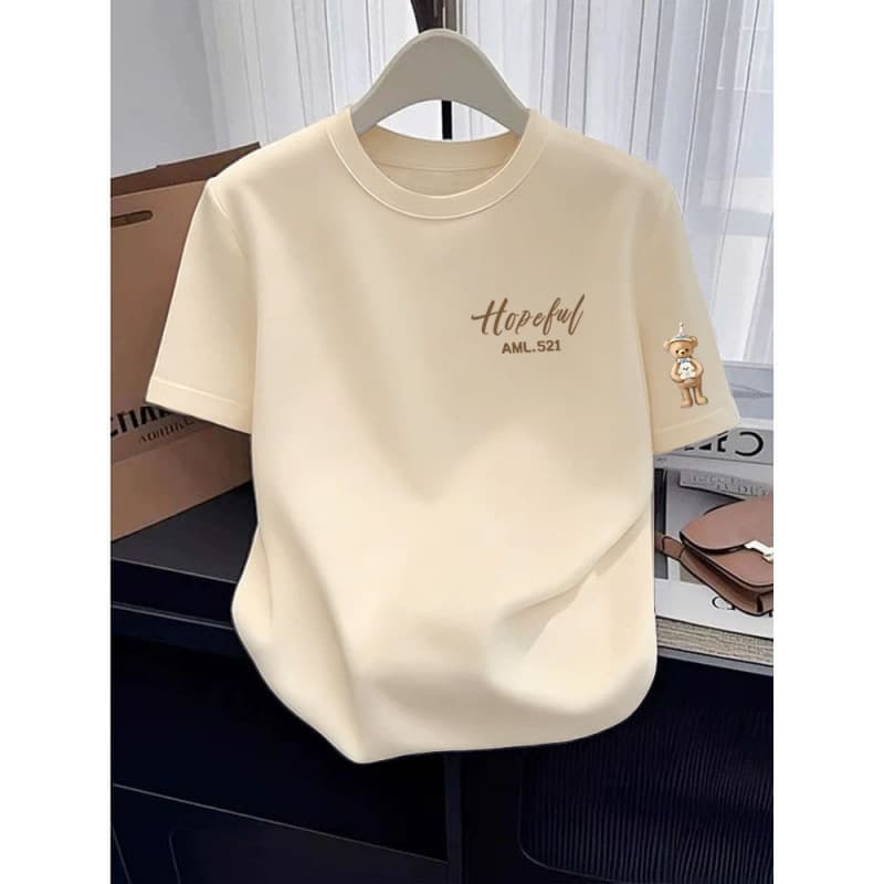 Simple American cartoon design printed summer new round neck short sleeve pure cotton top T-shirt women's casual ins style