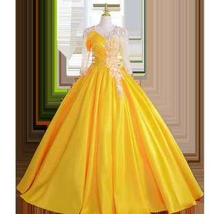 New Yellow Three-Quarter Sleeve Student Vocal Art Exam Performance Dress Solo Tulle Skirt Adult Ceremony Annual Meeting Host Women