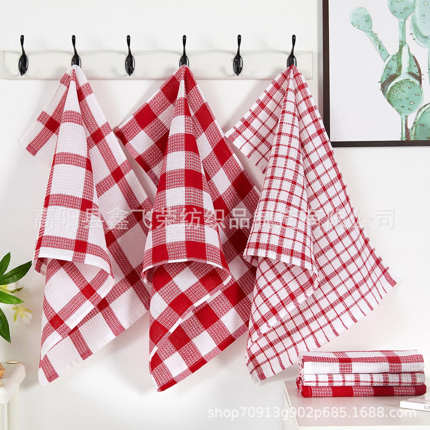 Source Factory Drop Shipping TEMU SHEIN Daily Necessities Polyester-Cotton Blend Red Kitchen Dish Towels Cloths