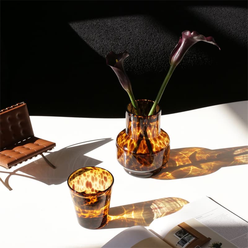 Tortoiseshell Vase 1 Piece High-End Design Living Room Entryway Vintage Glass Vase Decorative Art Gift Ornament