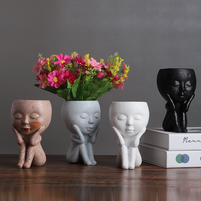 Handmade Resin Vase Nordic Style Girl Figurine Succulent Planter Modern Personalized Home Decorative Ornament