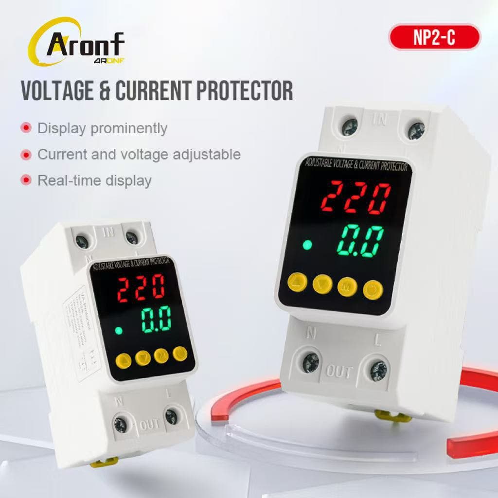 Dual Display Single-Phase Smart Self-Resetting Over/Under Voltage Protector LCD Digital Display Adjustable Current Overvoltage Undervoltage Protector