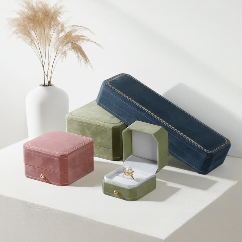 Wholesale Gold Edge Jewelry Box Ring Pendant Bracelet Box Octagonal Velvet Jewelry Storage Box