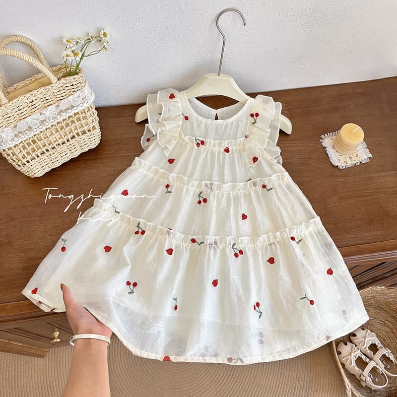 Girls Summer New Cherry Embroidered Dress Baby Girl Casual Style Fashionable High Quality Children's Clothing Ouo Style
