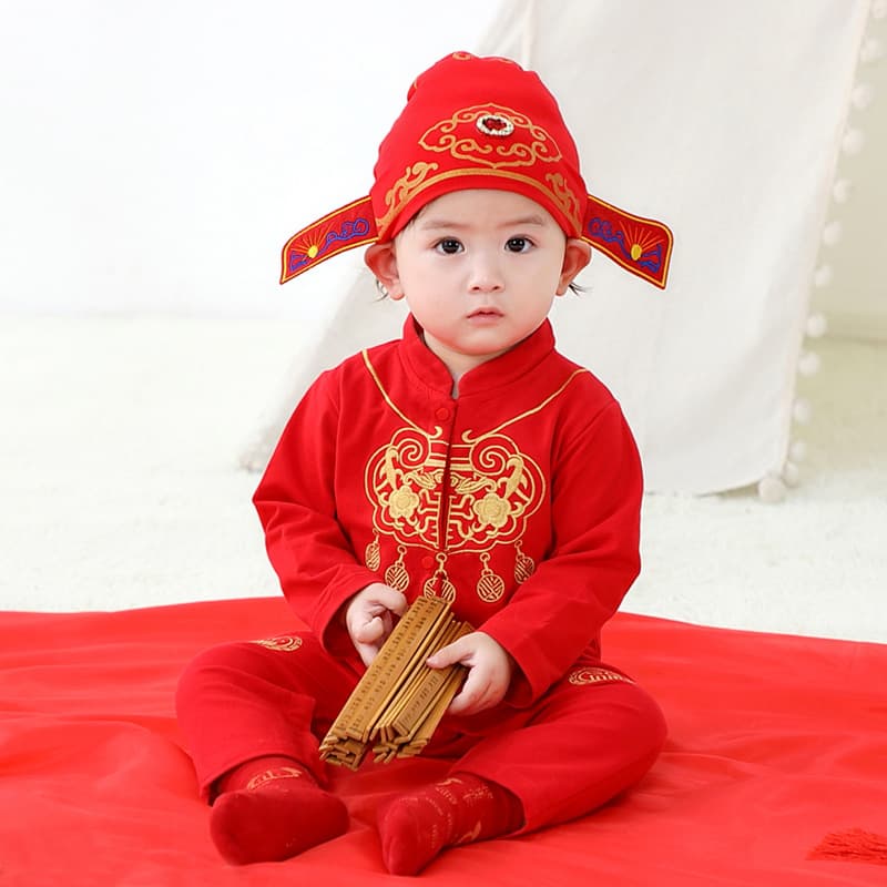 Baby Long-Sleeve Romper Full Moon Outfit One-Year-Old Clothes Baby Tang Suit Hanfu Jumpsuit 1901