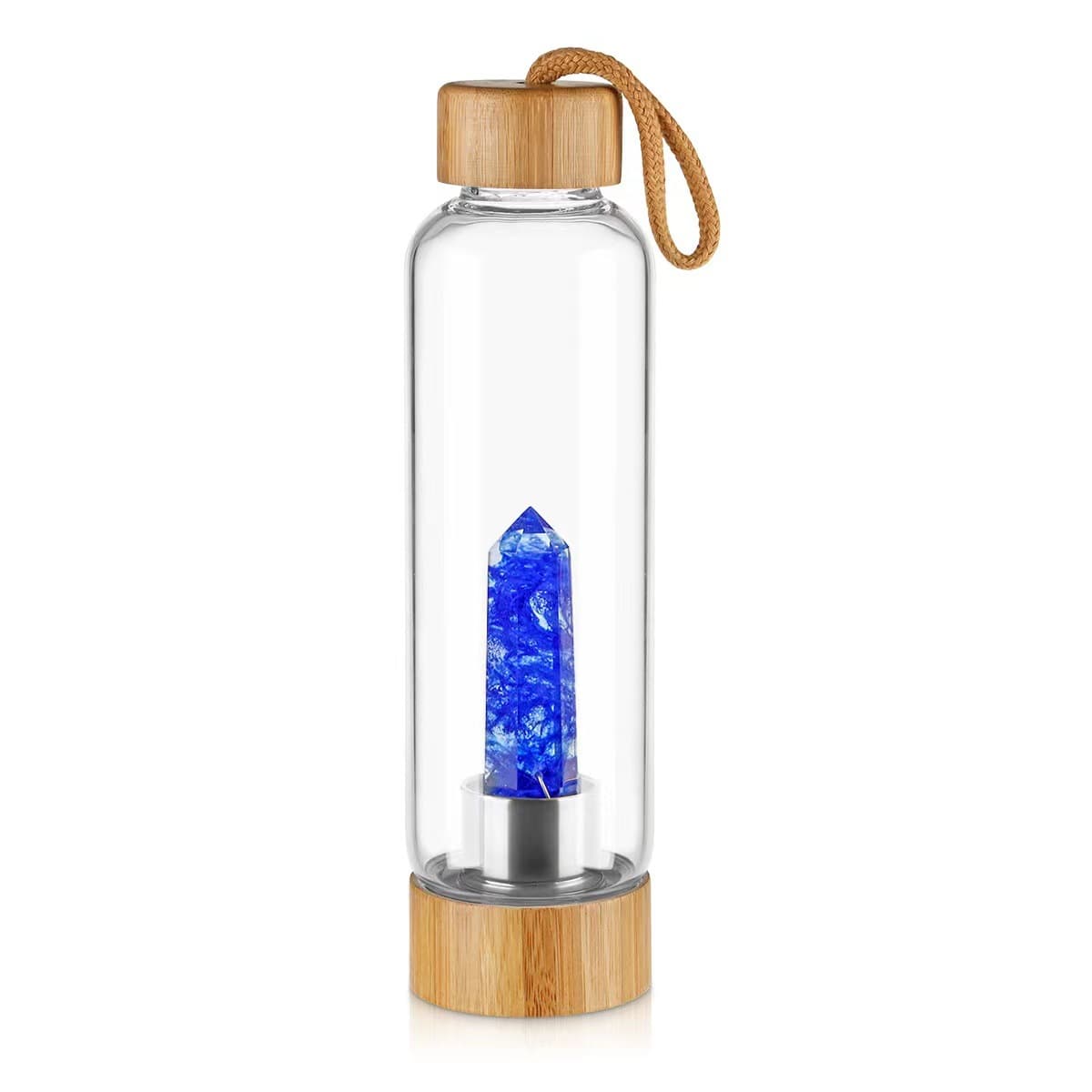 Best-selling Single-layer Glass Cup with Natural Bamboo Lid, Crystal Column Energy Glass, Wholesale for Export, Printable for Cross-border