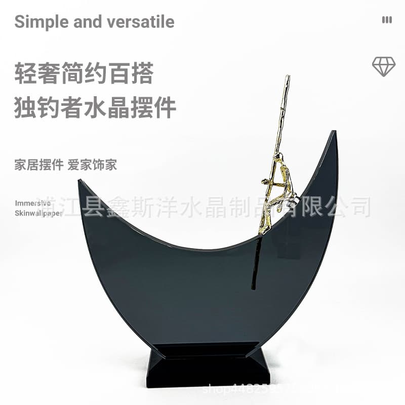 Light Luxury All-match Single Angler Crystal Figure Sculpture Desktop Decoration Living Room Entrance Hotel Soft Home Accessories