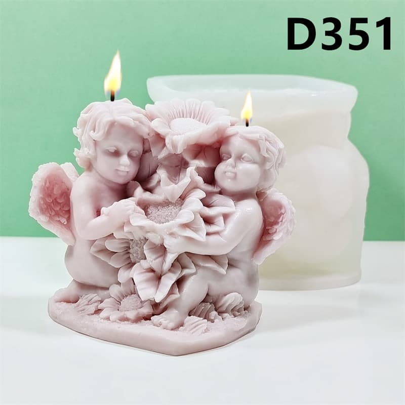 Floral Cluster Double Angel European Style Art Silicone Mold Handmade DIY Candle Plaster Decorative Ornament Mold D351