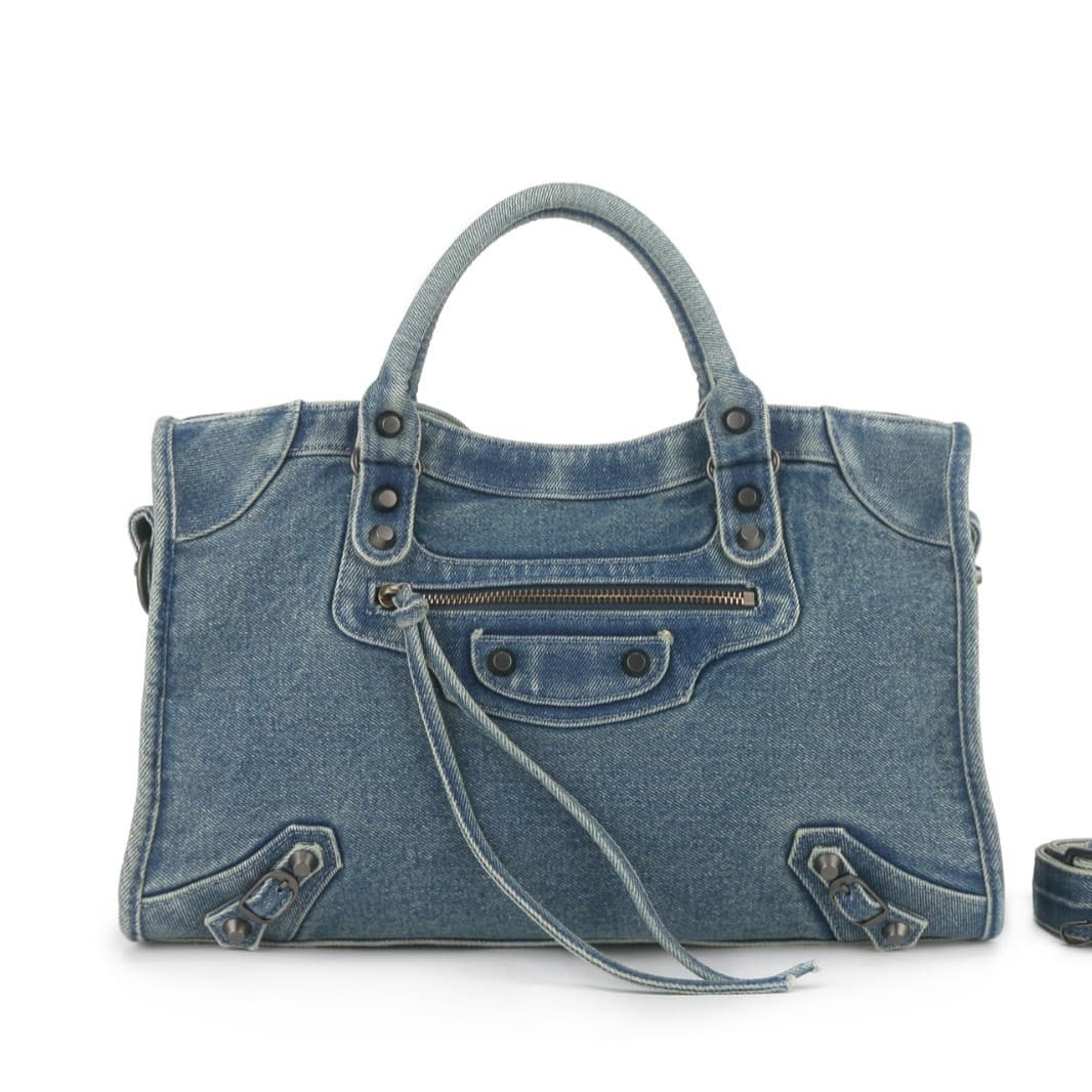 Bajia's new retro washed and distressed denim bag with hand-raised and advanced rivet motorcycle bag hot girl shoulder crossbody bag