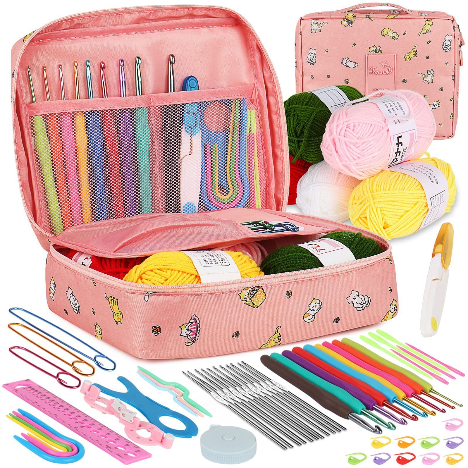 New Beginner Crochet Tool Kit 59-Piece Yarn Crochet Material Set Crochet Knitting Needle Weaving Set