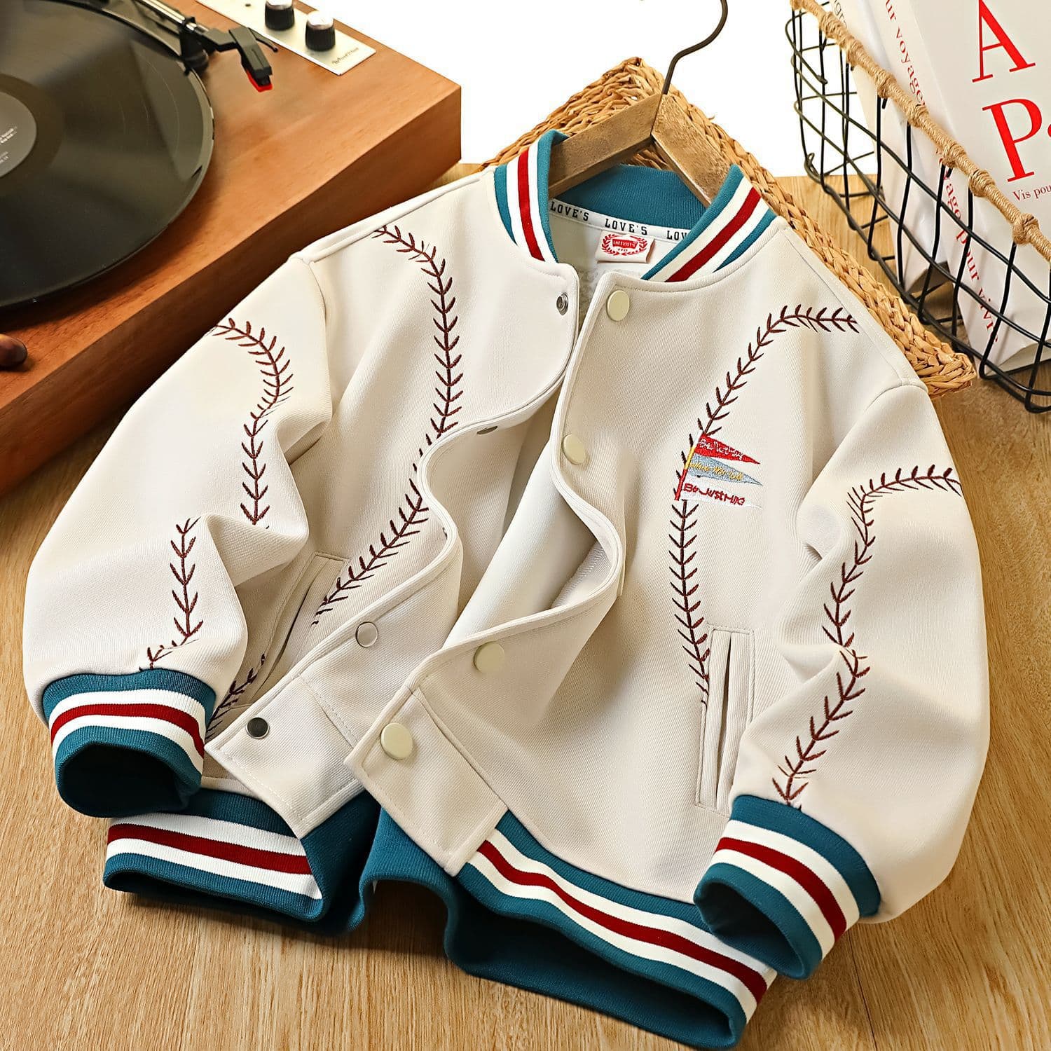 Special Price Drop Shipping Spring/Autumn Children's Embroidered Cartoon Jacket Baseball Style