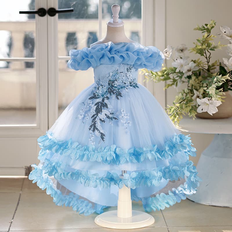 Girls' dresses with tails, princess dresses, flower girl wedding dresses, children's host piano performance clothes, summer wedding