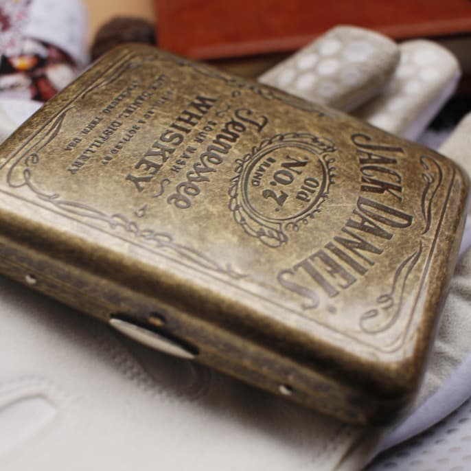 Wholesale Vintage Antique Bronze Cigarette Case 20-Count Jack Daniel's Embossed Portable Tobacco Case Cross-Border Men's