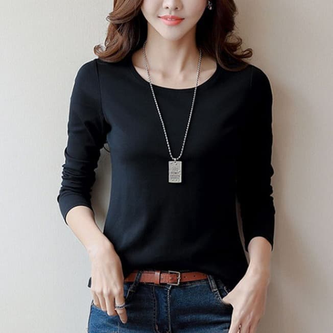 Crew Neck Solid Long Sleeve Women's T-Shirt Slim Fit Simple Base Layer Slimming 2024 Women's Spring Autumn Top