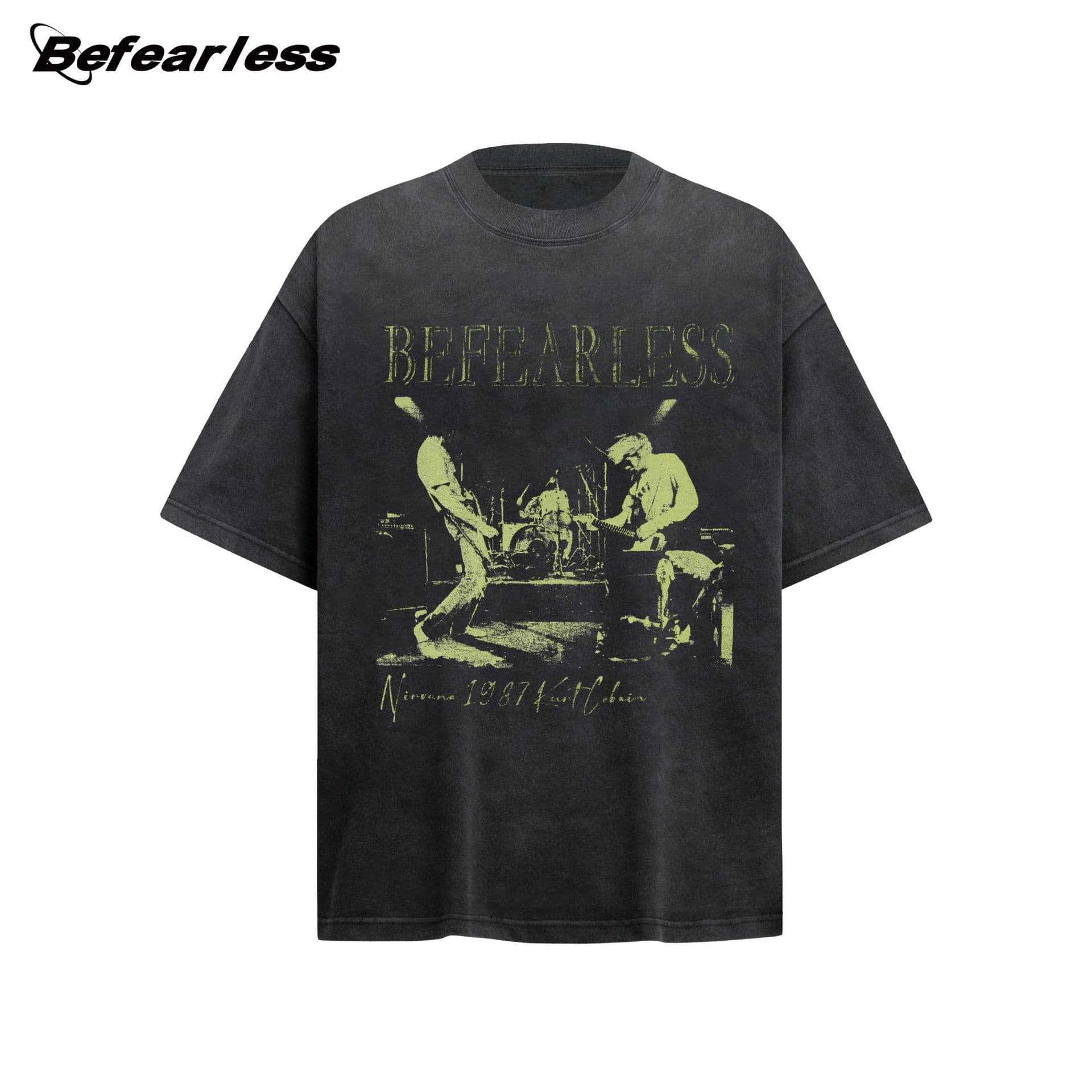 Trendy Band Distressed Washed Short Sleeve T-Shirt American Vintage Digital Print Loose Unisex Top