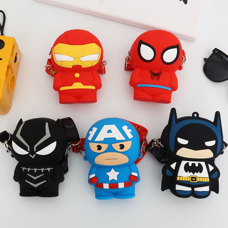 New cross-border Spider-Man silicone coin purse, superhero bag, Black Panther Batman children's bag manufacturer