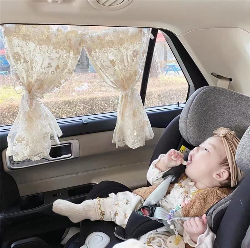 2021 New Korean Ins Embroidery Small Daisy Lace Double-Layer Car Curtain Fresh and Elegant Sunshade