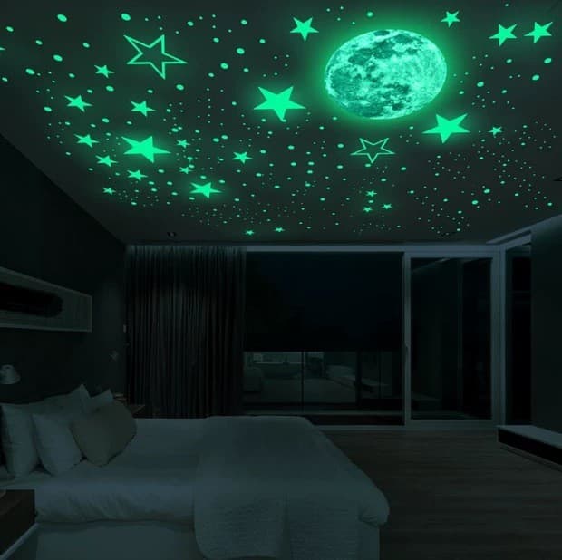 Glowing 3D Moon And Star Wall Stickers Night Sky Room Decor Self Adhesive Nursery Wall Decals Wholesale PVC Astral Decoration