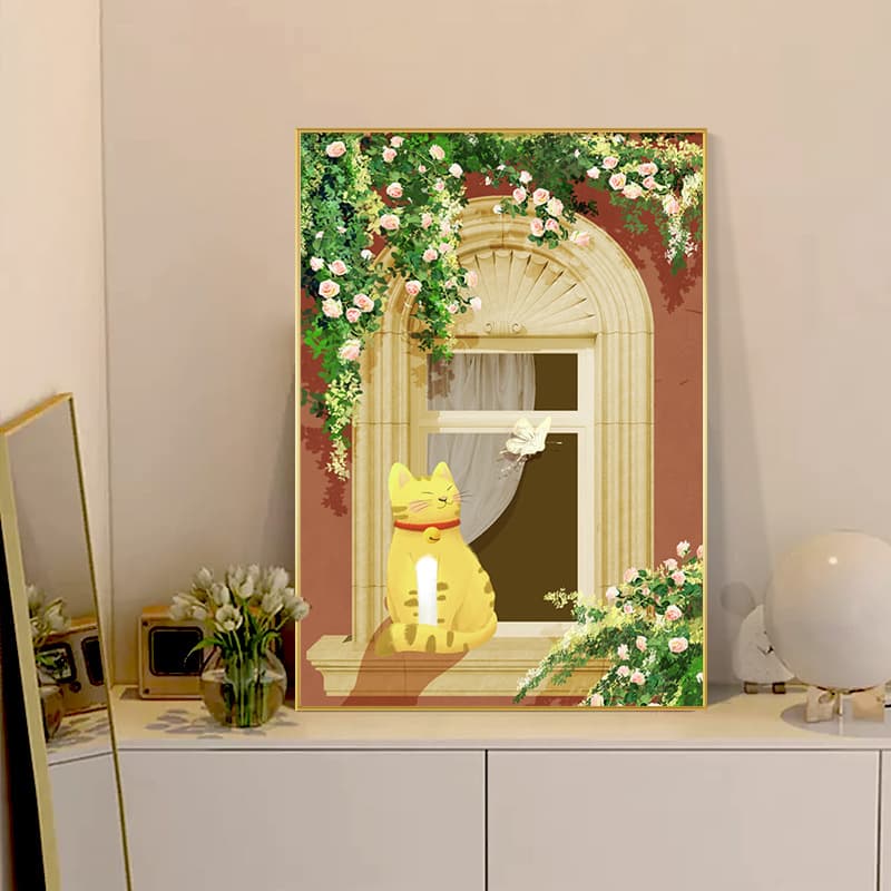 Nordic Ins Style Living Room Decorative Painting, Simple Modern Dining Room Bedroom Wall Art, Desktop Dresser Cat Painting