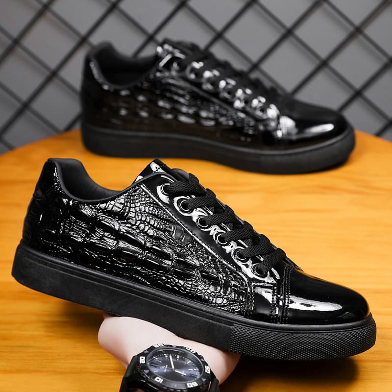 2024 Spring/Autumn New Men's Trendy Casual Shoes Crocodile Print Leather Sports Board Shoes Student Leather Shoes