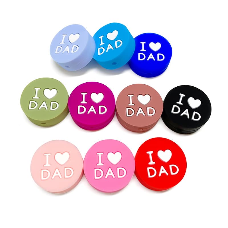 New cross-border style "I Love Dad" solid color epoxy silicone beads, cartoon DIY loose beads, in stock and wholesale.