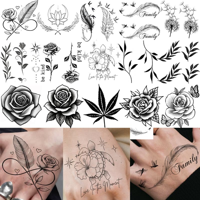 Cross-border new product Rose Lotus Series Tattoo Stickers Back of Hand Finger Tattoo Stickers TK European and American Amazon Tattoo